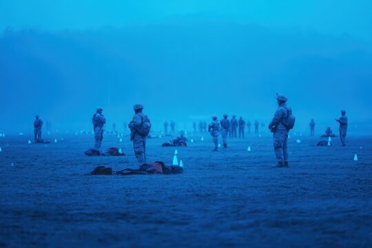 Training field with reflective markers in twilight