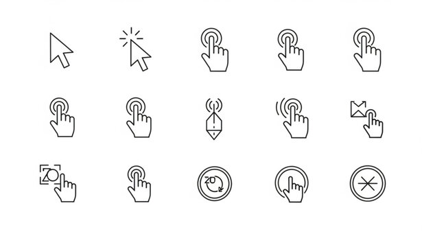 Editable stroke clicking line icon vector set for UI actions