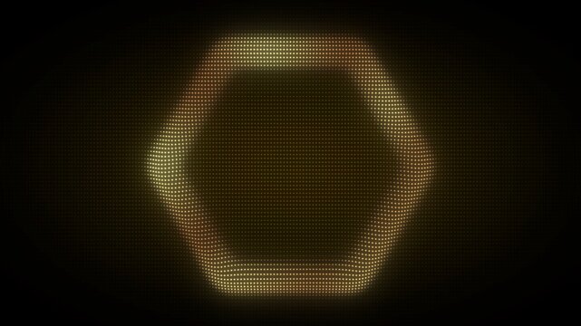 3D Golden Hexagon Frame, Digital Dot Particles on Dark Background, Glowing Dot Grid Geometric Shape Border