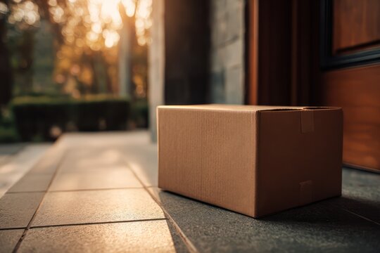 Ecommerce shipping box on porch mockup design