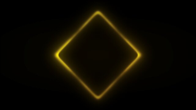 Glowing Golden Rhombus Diamond Frame, Digital Dot Particles on Dark Background, Glowing Dot Grid Geometric Shape Border