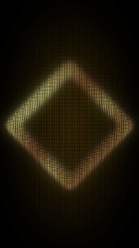 3D Golden Rhombus Diamond Frame, Digital Dot Particles on Dark Background, Glowing Dot Grid Geometric Shape Border