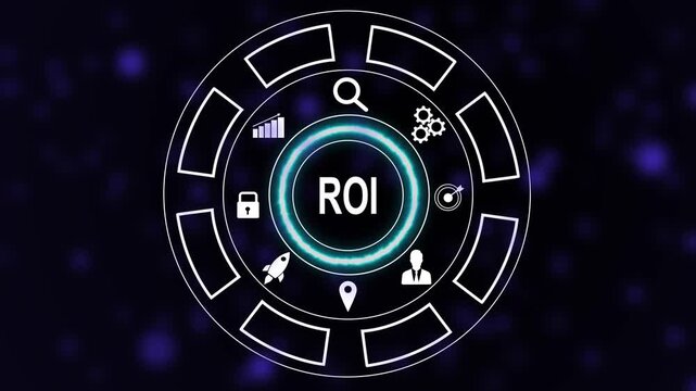 Dynamic digital roi concept featuring animated business infographic and strategic growth symbols for corporate finance presentations, marketing analytics, and data visualization projects