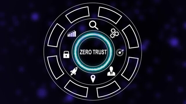 Advanced zero trust cybersecurity network architecture concept featuring animated digital interface and futuristic data protection security protocols for modern enterprise information technology