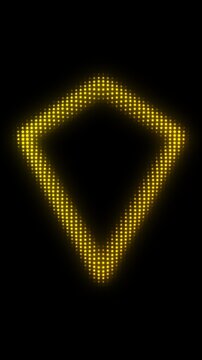 Golden Inverted Triangle Pyramid Frame, Digital Star Particles on Dark Background, Glowing Dot Grid Geometric Shape Border