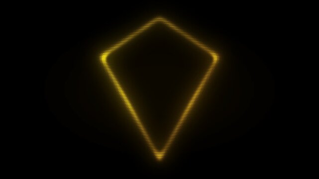 Glowing Golden Inverted Triangle Pyramid Frame, Digital Dot Particles on Dark Background, Glowing Dot Grid Geometric Shape Border