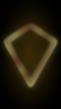 3D Golden Inverted Triangle Pyramid Frame, Digital Dot Particles on Dark Background, Glowing Dot Grid Geometric Shape Border
