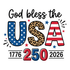 Obraz premium God Bless the USA 250th Anniversary Patriotic Leopard Print Independence Design