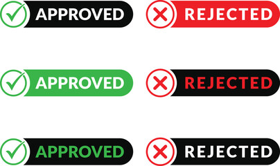 Fototapeta premium Set of approved and rejected status labels with check mark and cross.