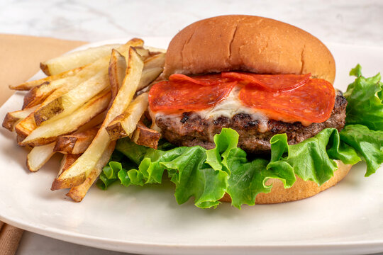  pizza burger  with  home made fench fries