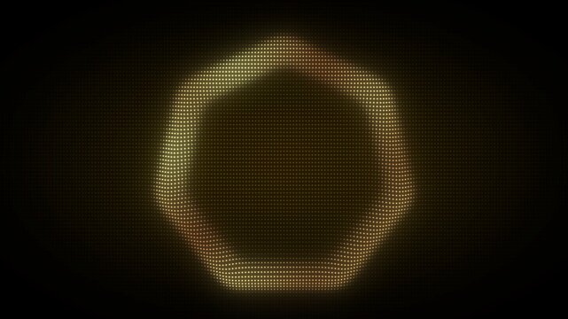 3D Golden Heptagon Frame, Digital Dot Particles on Dark Background, Glowing Dot Grid Geometric Shape Border