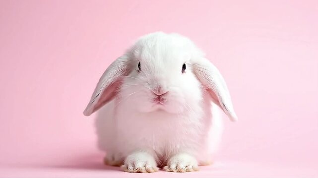 White Bunny Rabbit Sleeping Cute Baby Animal Pink Background