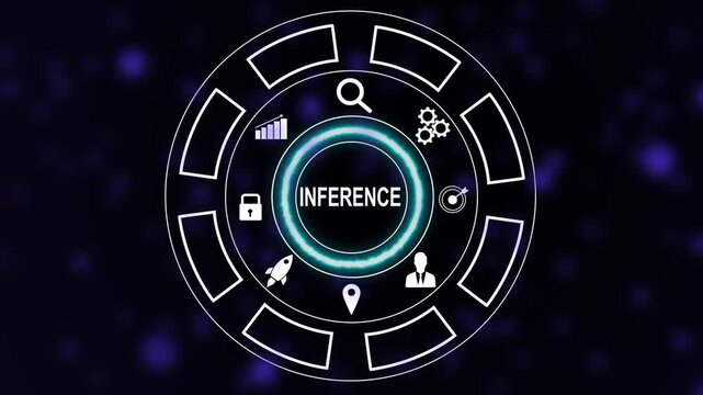 Advanced artificial intelligence inference concept featuring digital hud interface with data analytics futuristic network connectivity, machine learning logic, and cyber security for tech projects