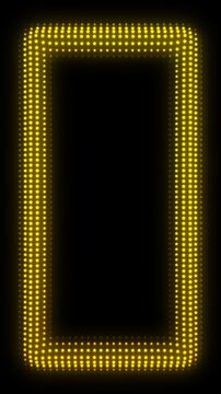 Golden Vertical Rectangle Frame, Digital Star Particles on Dark Background, Glowing Dot Grid Geometric Shape Border