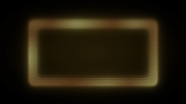 3D Golden Horizontal Rectangle Frame, Digital Dot Particles on Dark Background, Glowing Dot Grid Geometric Shape Border