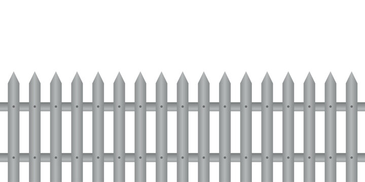 Illustration of a simple gray picket fence with pointed tops vector design on a plain white background