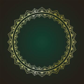 Luxury Gold Mandala Circle Frame on Dark Green Background EPS