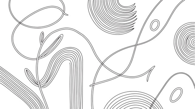 Abstract curved lines and geometric shapes on transparent background. seamless linear doodle pattern element Vector Illustration.