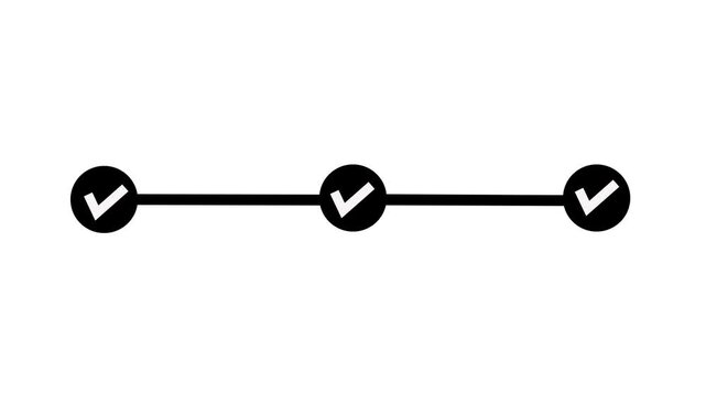 Minimalist progress bar animation featuring three sequential checkmark appearing on a clean white background, for business presentations, project management, and, task completion tracking