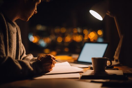 Late night study session with student and coffee