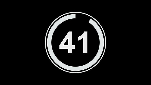 Minimalist circular countdown timer animation featuring a decreasing progress ring and bold white numbers on a solid black background, for broadcast, editing, and media production projects