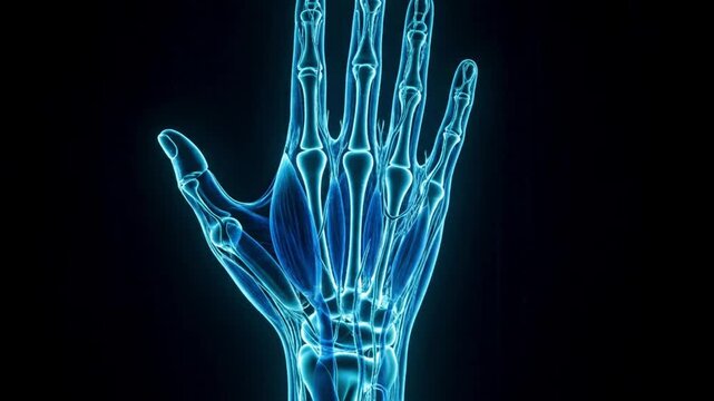 Human Hand Anatomy X Ray Blue Bones Muscles