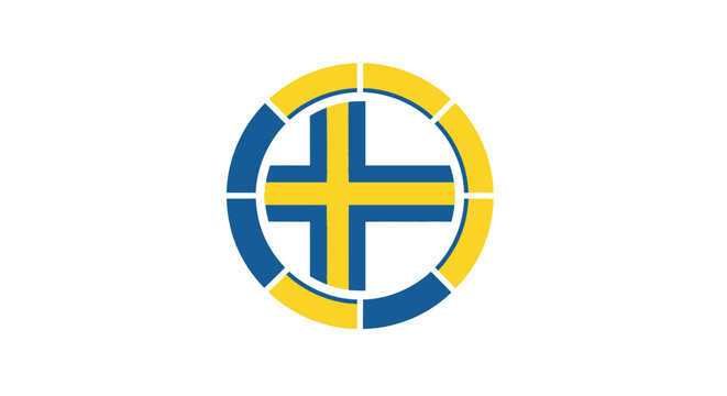 Swedish flag symbol logo circular design.
