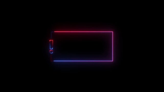 Neon exclamation mark frame for quizzes and FAQs. Game announcement neon message.