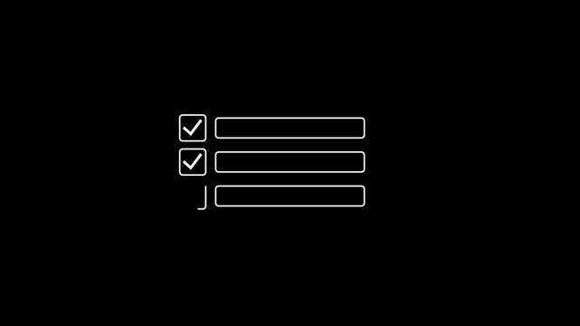 checklist with checkmarks in square boxes icon animation. checklist interface with three completed items, indicated. Perfect for to-do lists, goals, workflow, and success presentations or apps