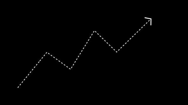 Dotted line graph arrow, dashed arrow pointing upwards, showing growth and progress. success, development and economic growth concept animation