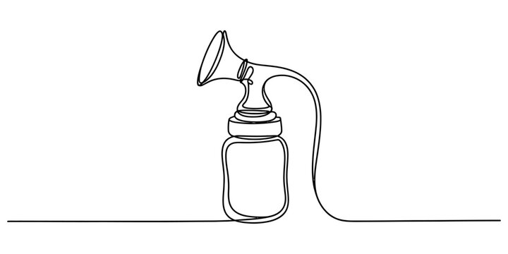 continuous one line drawing Breast pump, nursing pump, lactation aid, breastfeeding accessory, medical device