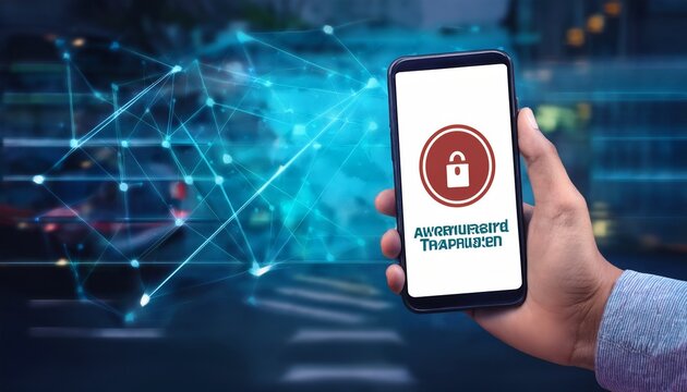 hand holding phone displaying unauthorized transfer alert