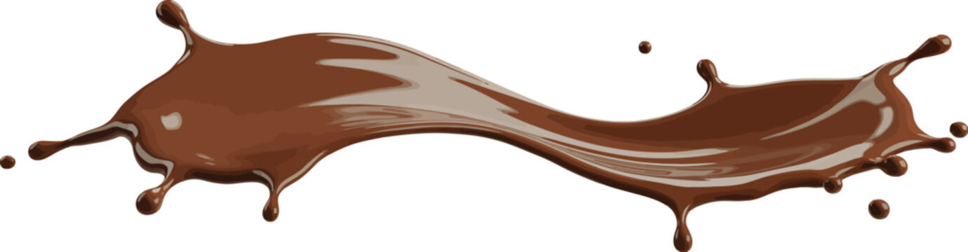 Chocolate milk cream or drink wave splashes, brown choco and cocoa flow, realistic vector swirling molten chocolate texture, rich creamy beverage design element for packaging, 