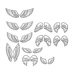 Fototapeta premium Angel Wings Line Art Set – Detailed Feathered Wing Vector Collection