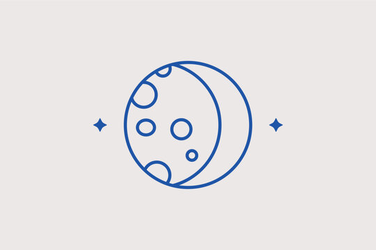 Full moon with craters line icon for clear night skies and astronomical lunar phases. Detailed vector illustration for space education platforms and nocturnal schedule planning.