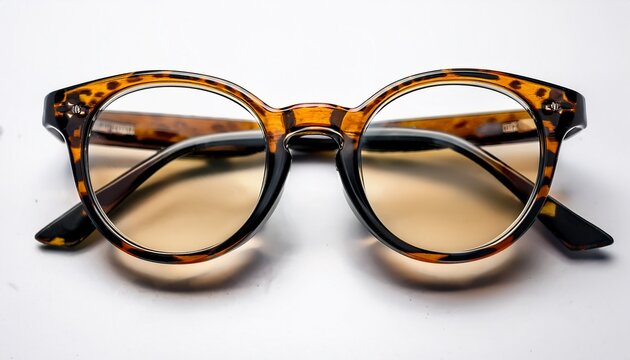 stylish tortoiseshell glasses with white background for easy editing