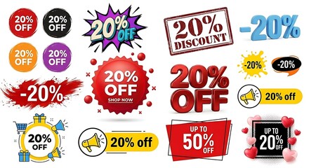 Naklejka premium Collection of 20 percent off discount labels and icons