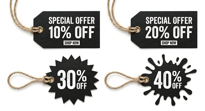 Black discount tags with special offers