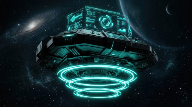 Display Podium in Space Shows Anti gravity Technology Concept