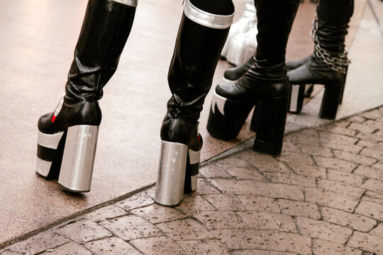 Black Platform Boots with Silver Heel Detail