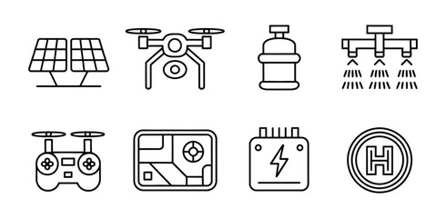 Drone agriculture spraying crop field grid with tank nozzle  mapping remote controller battery landing pad vector illustration © MDRifat