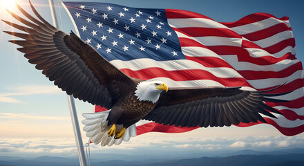 Naklejka premium Celebrating independence day american flag with majestic bald eagle symbolism