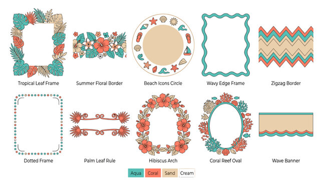 Set of decorative floral and geometric frames for design