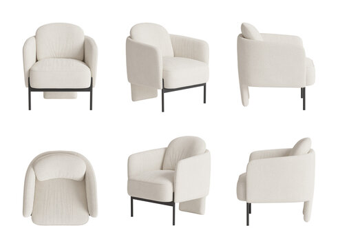 Armchair set white fabric modern furniture isolated on a white background 3D render