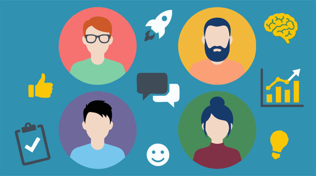 Business team collaboration, ideas, communication, and growth flat design