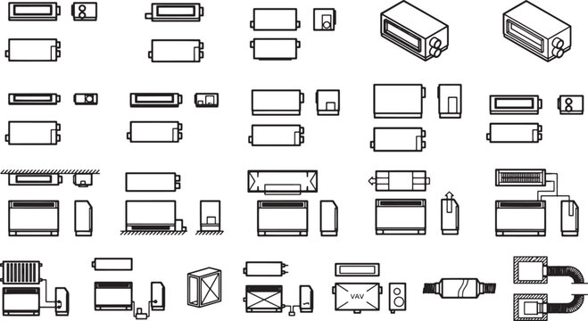 Conceptual illustration of array of various packaging products, featuring an assortment of geometric shapes and forms, meticulously arranged in a dynamic composition.