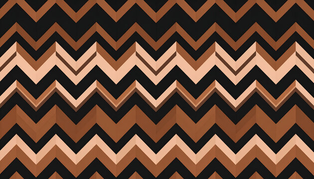 Seamless wallpaper pattern of bold aztec inspired geometric zigzags with earthy tones of clay black and cream for generative AI