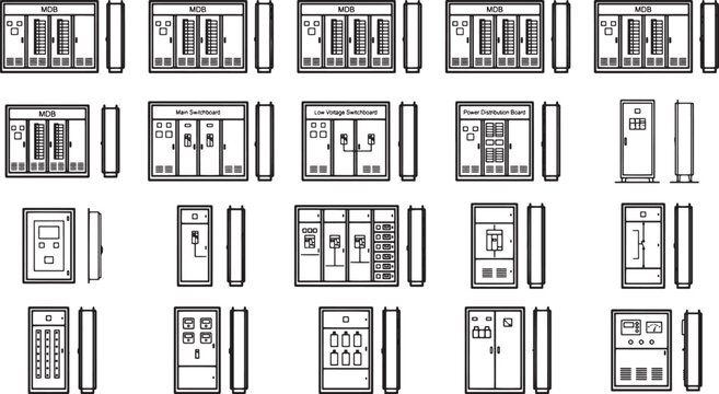 A schematic blueprint layout of electrical panels, showcases meticulous detail.