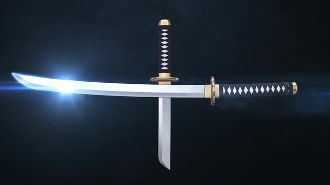 Magical Katana Display: Visual Effects Showcase with Energy, Sparkles, and Metallic Reflections