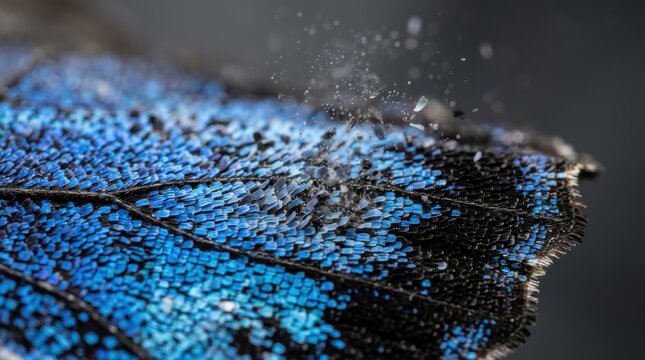 Macro Texture of a Bright Blue and Black Butterfly Wing